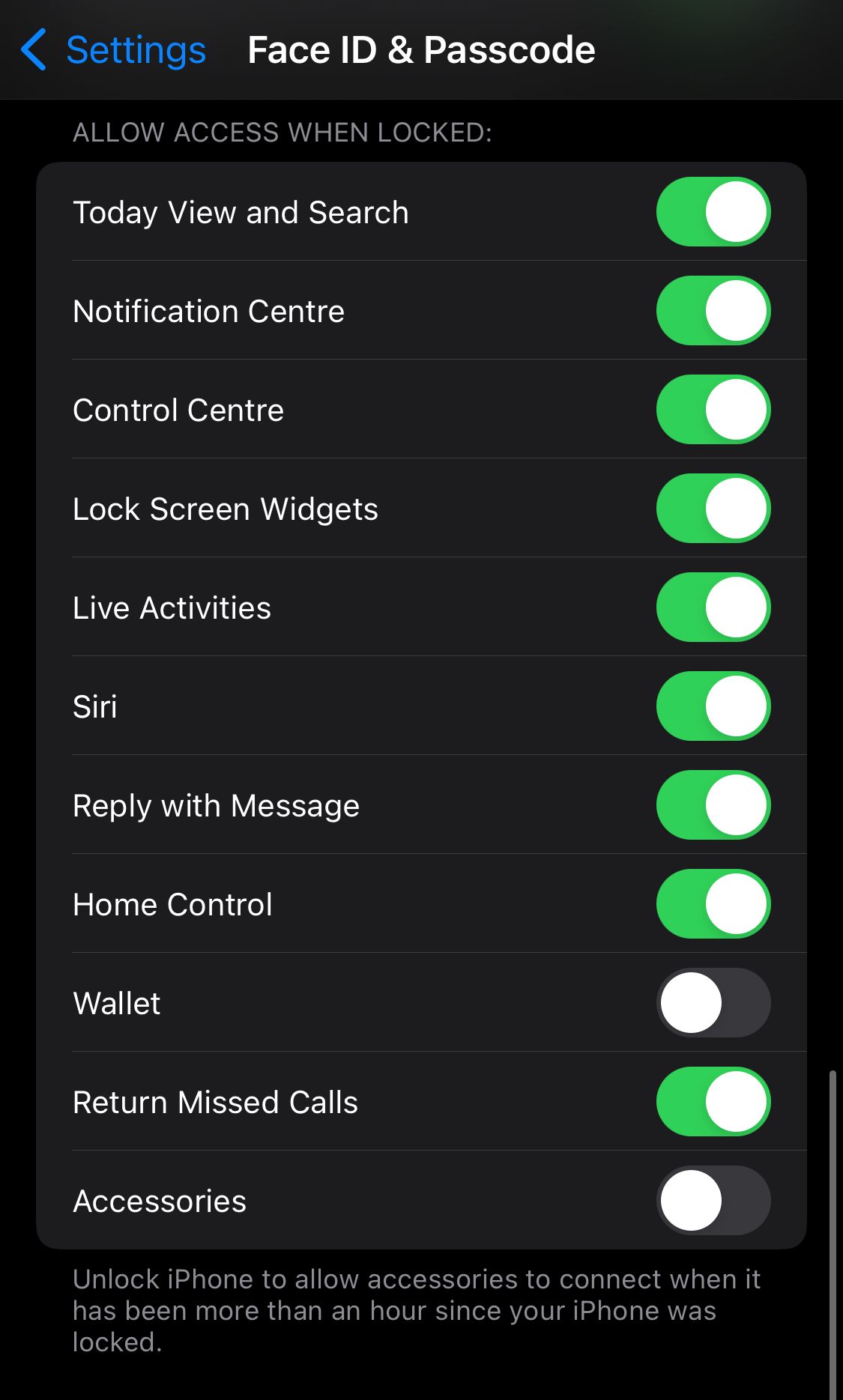 Выбор функций, доступных при заблокированном iPhone