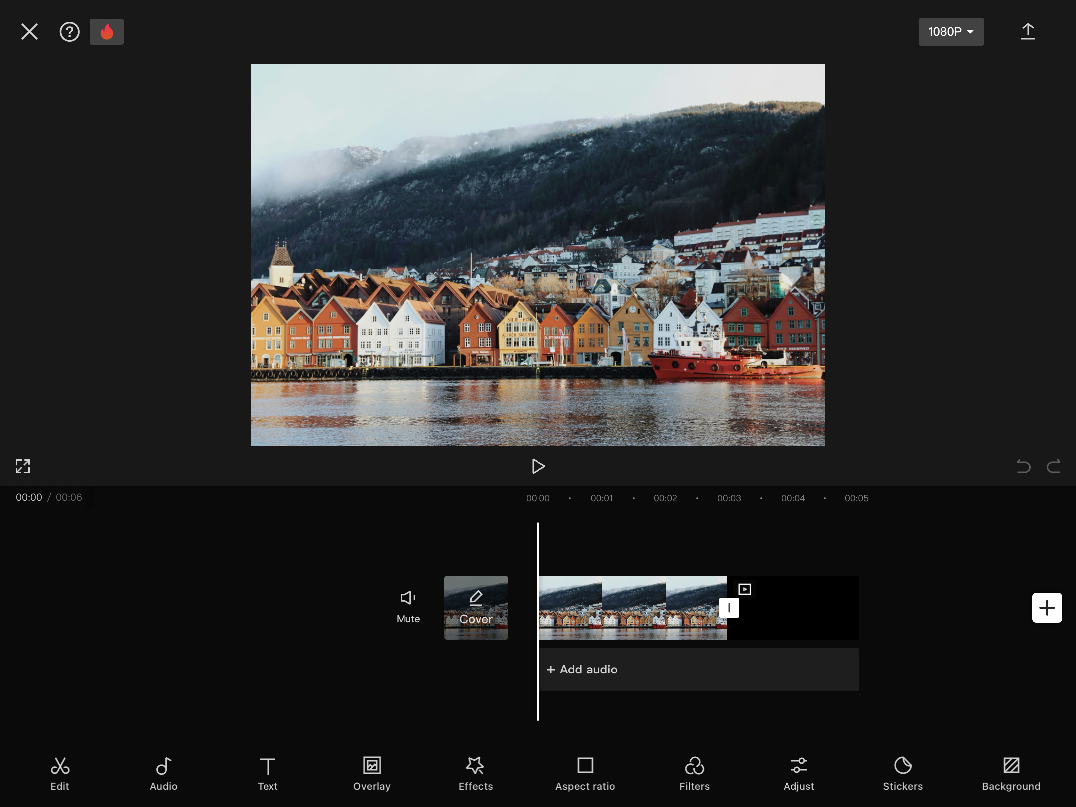 Нажмите опцию добавить аудио в CapCut
