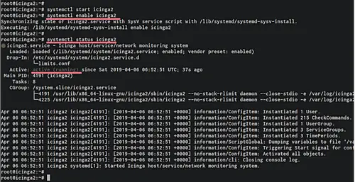 Сервис Icinga запущен и включён в автозагрузку