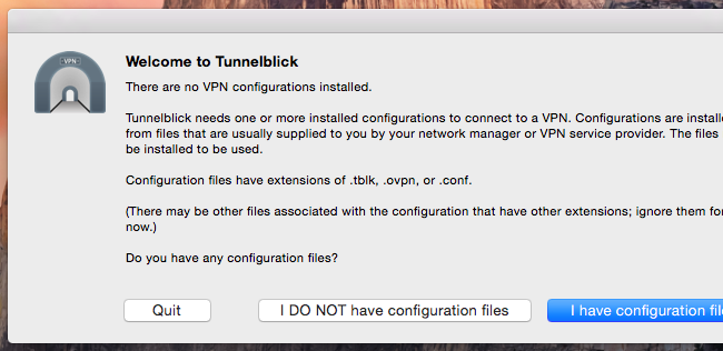 Страница настройки Tunnelblick
