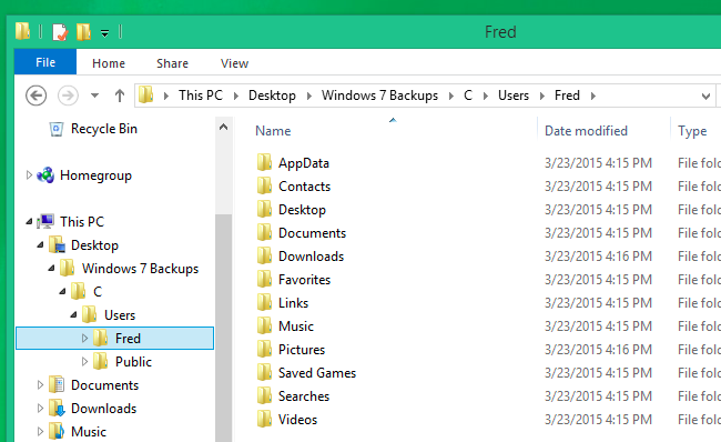 Структура извлечённых файлов и папок пользователей