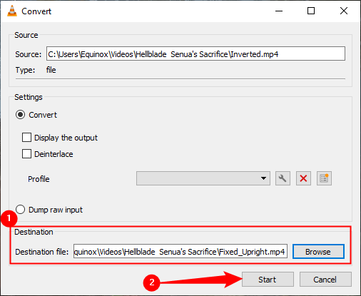 Кнопка запуска процесса конвертации в VLC