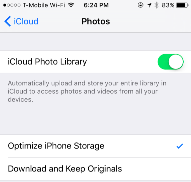 Настройки оптимизации хранилища в iPhone