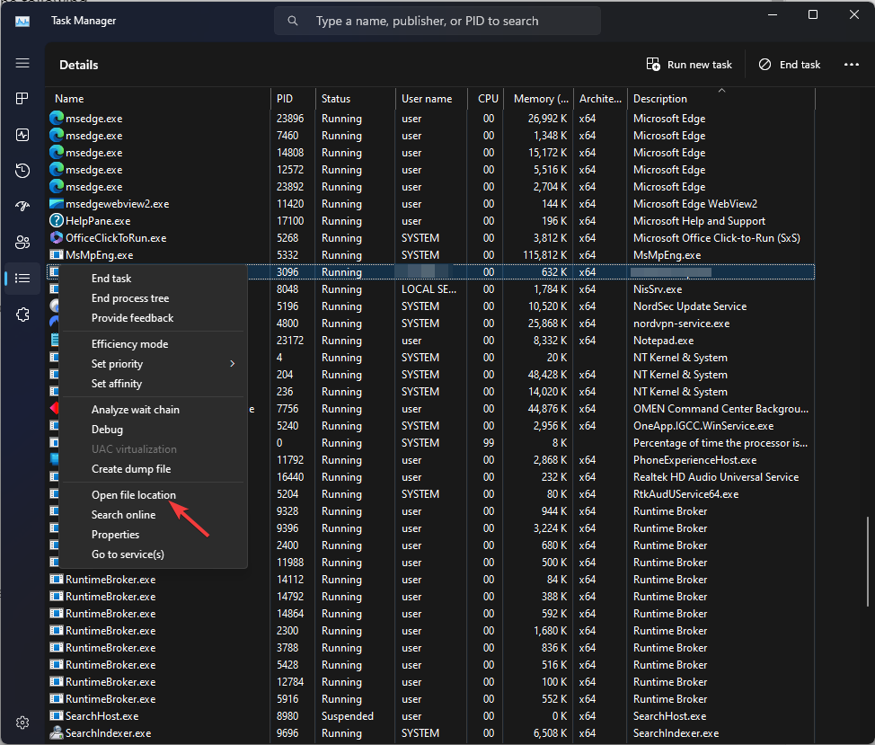 Open file location Nessusd.exe