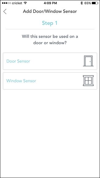 Выбор типа сенсора: дверь или окно