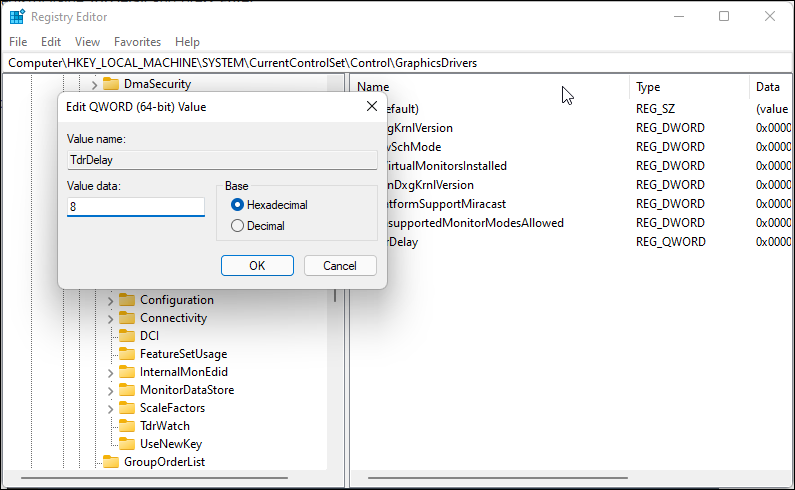 Изменение значения TdrDelay в реестре
