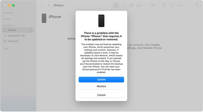 prompte to restore iphone