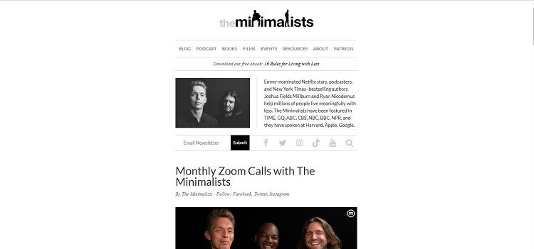 Скриншот главной страницы theminimalists.com