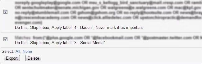 Экспорт фильтров Gmail