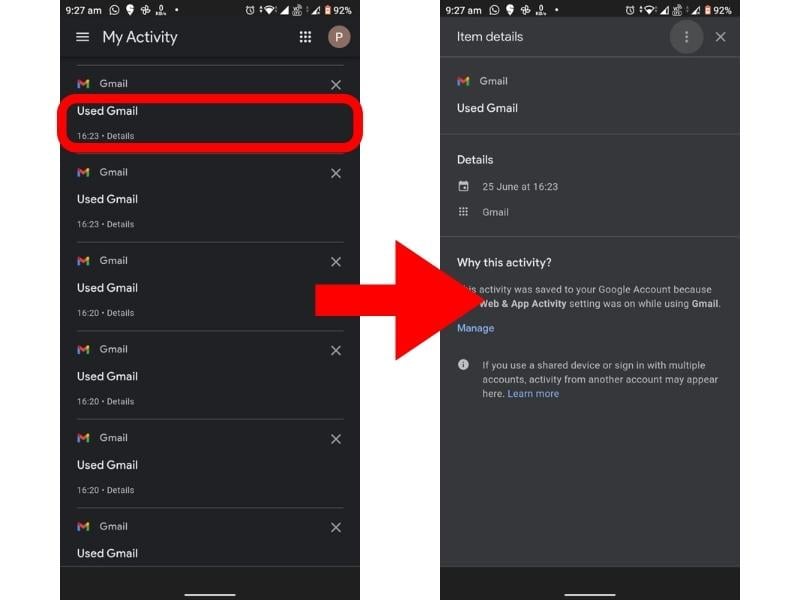 Детали входа в Gmail
