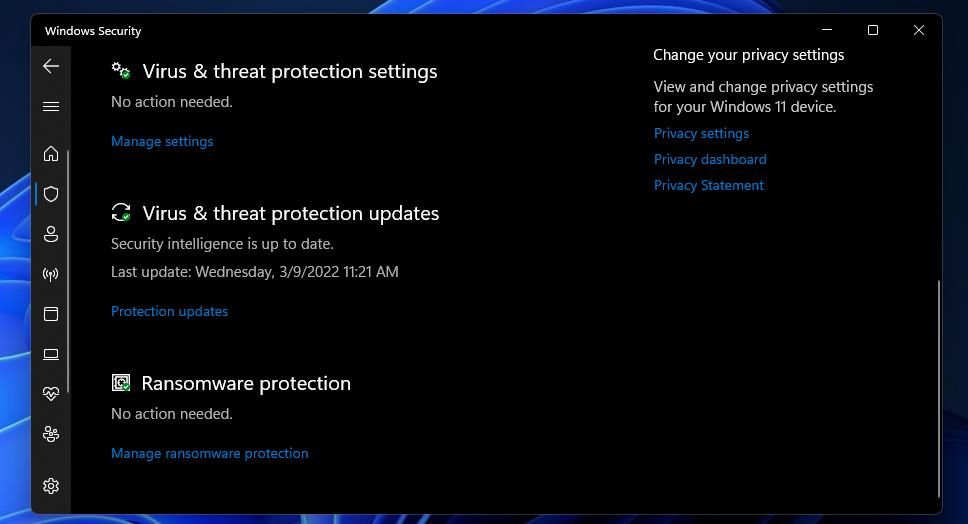 Параметр «Управление защитой от программ-вымогателей» в Windows Security