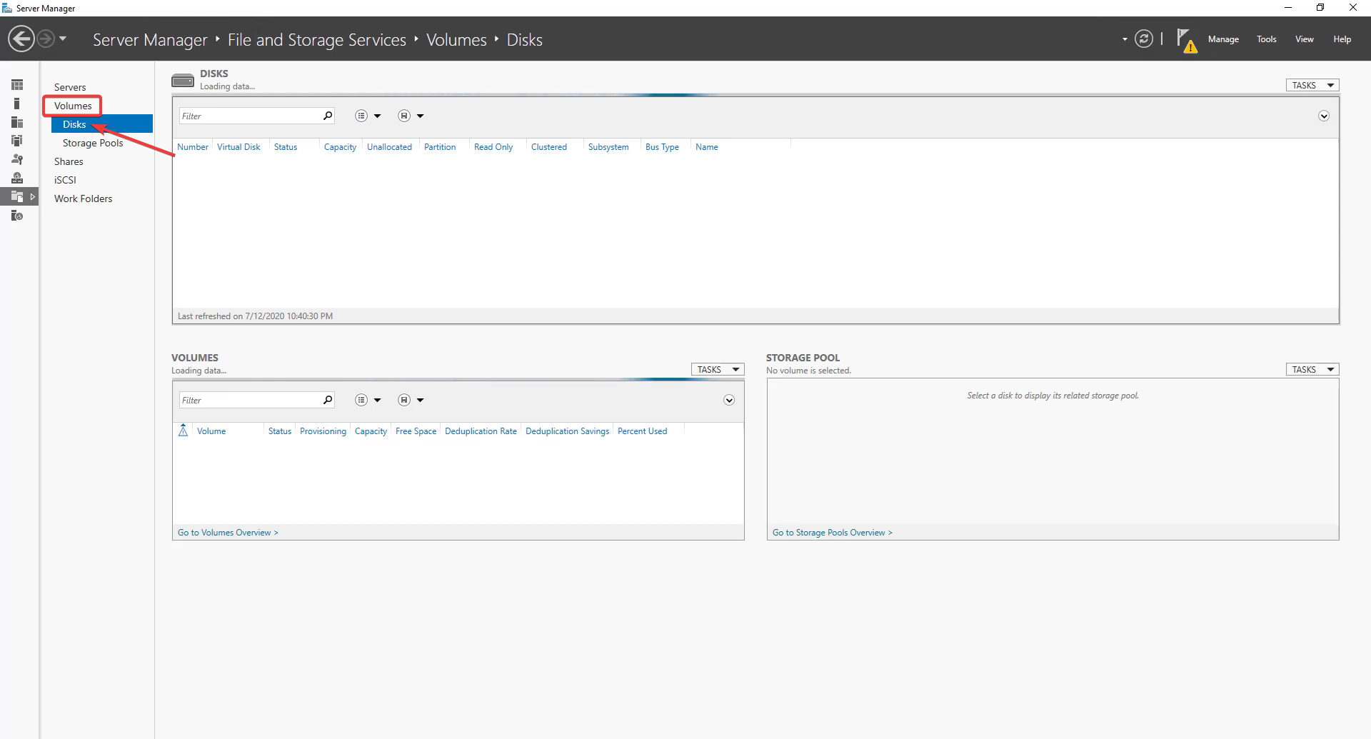 Выбор диска для создания нового тома