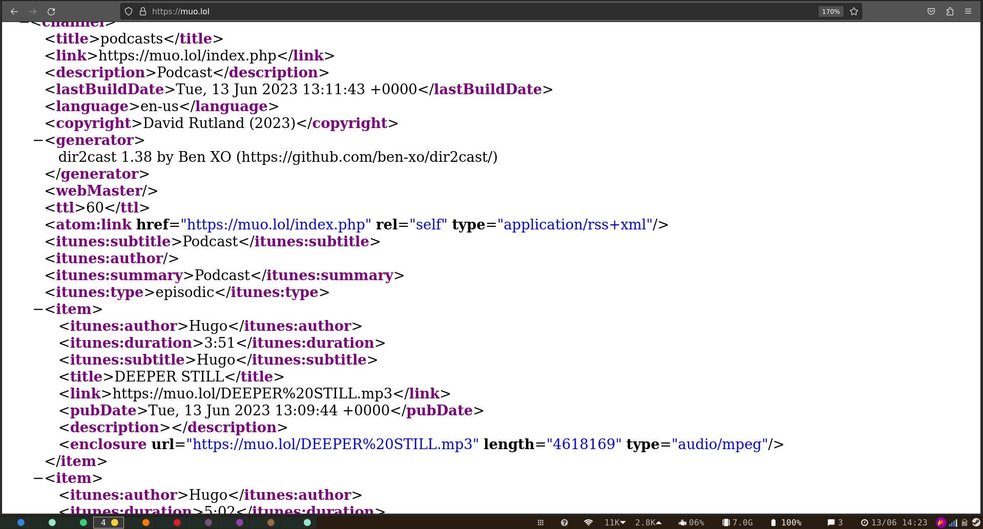 XML-документ подкаста, сгенерированный dir2cast
