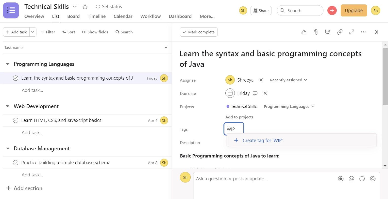Добавление тэгов к задаче