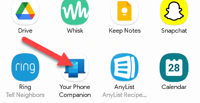 Выбор Your Phone Companion в меню общего доступа