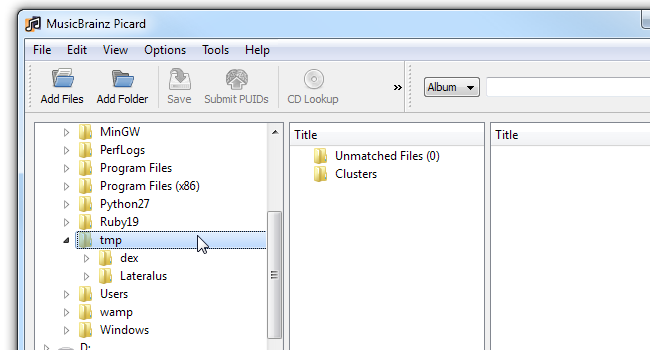 Перетаскивание альбомов в область Unmatched Files