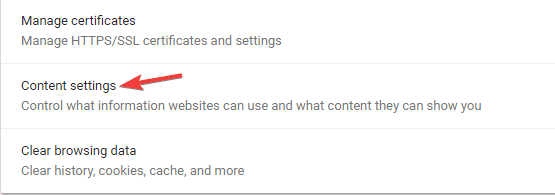 Скриншот меню управления содержимым и всплывающими окнами в браузере