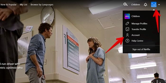 Страница смены пароля Netflix