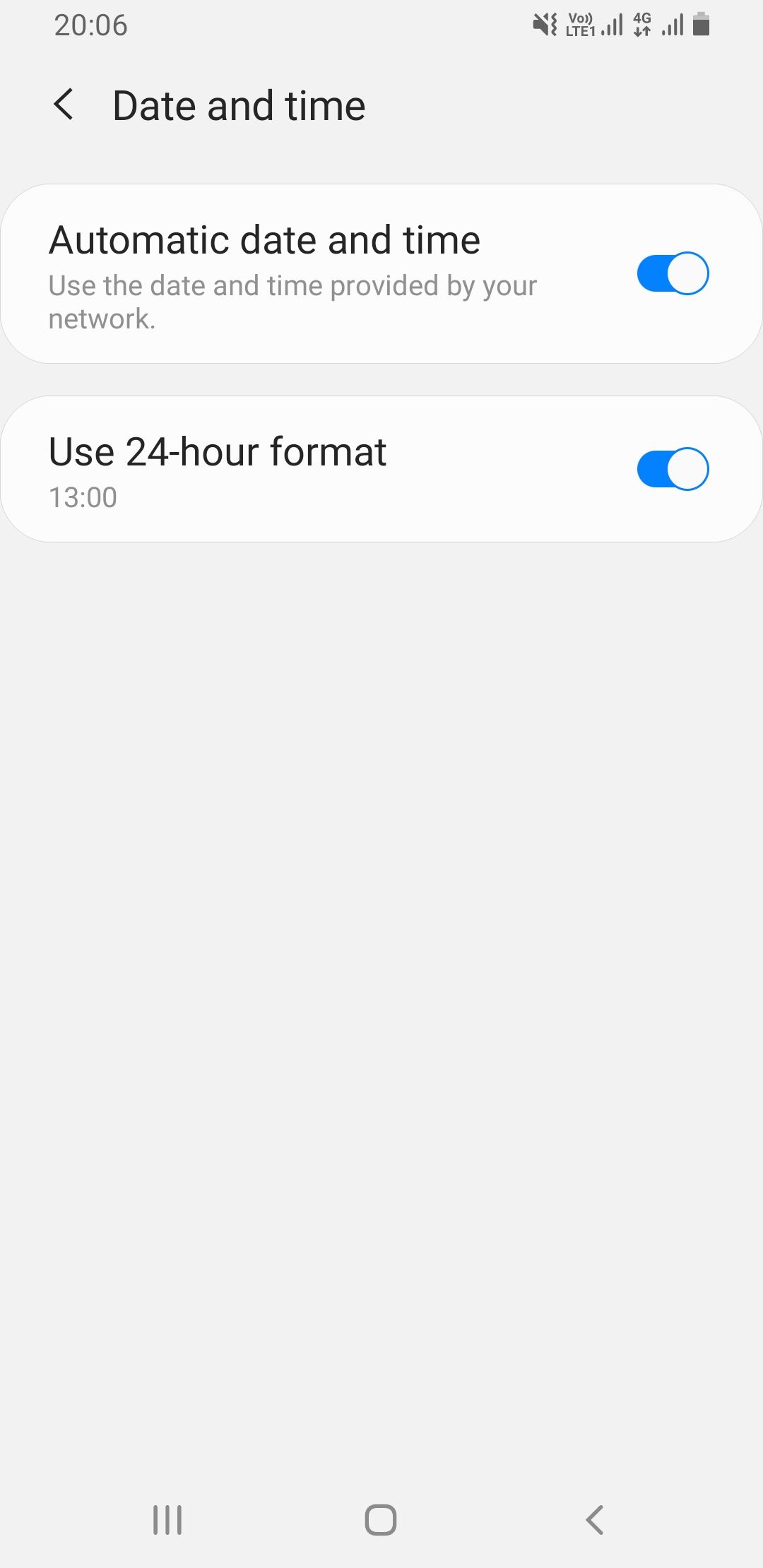 Экран настройки даты и времени на Android