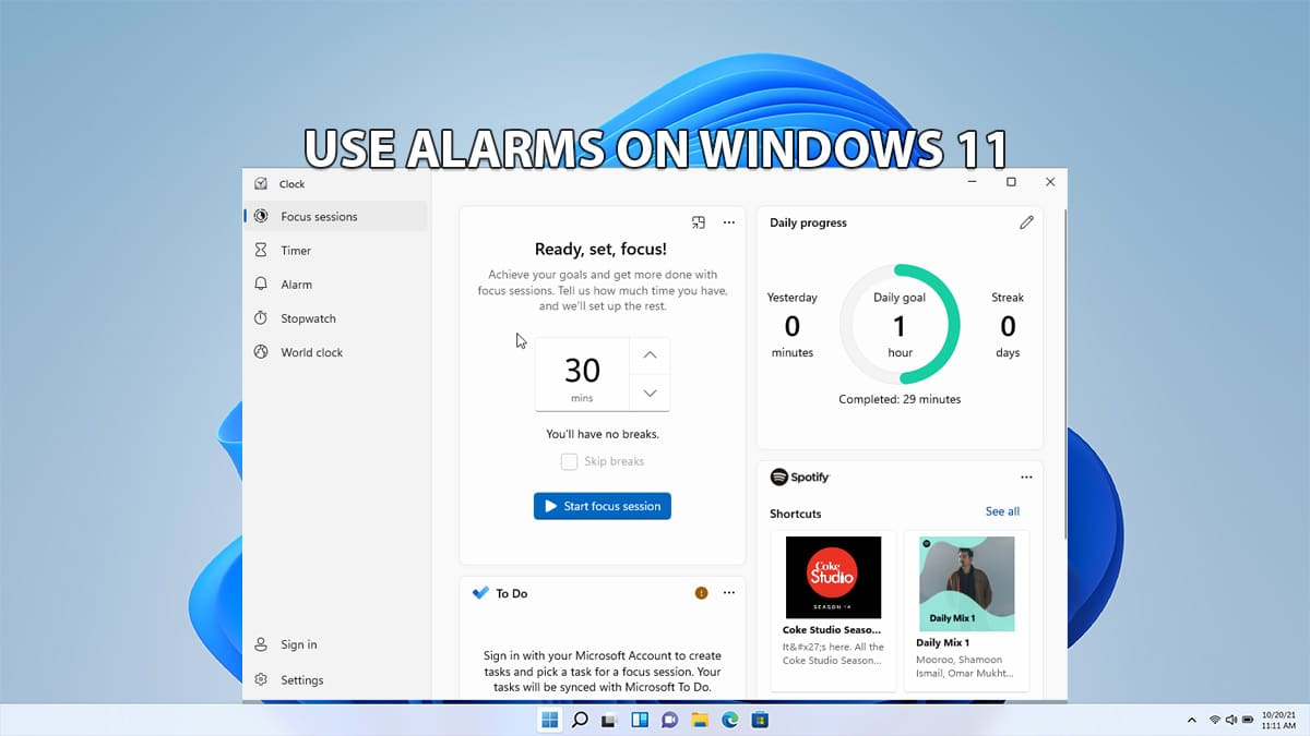 Orologio Windows 11: guida a Focus Session e sveglie