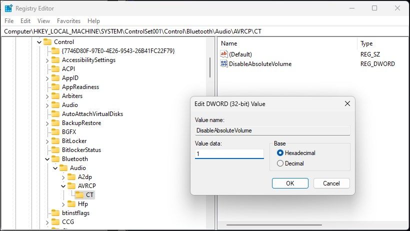 Изменение значения DisableAbsoluteVolume на 1