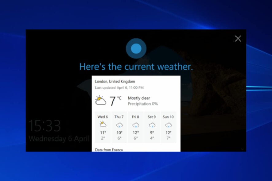 Cortana на экране блокировки Windows 10
