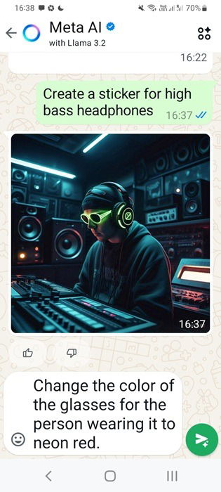 Creating and editing images in WhatsApp AI using text prompts.