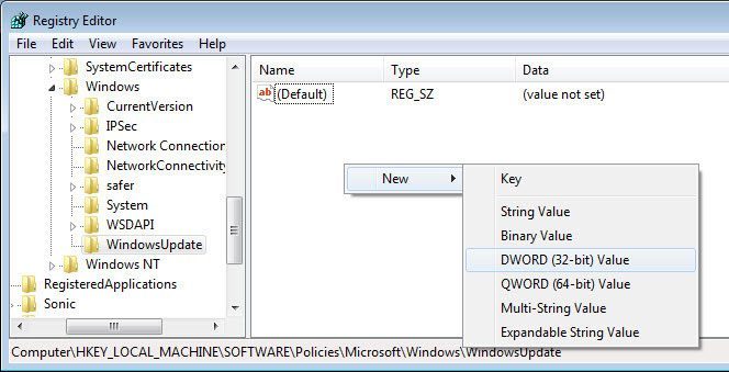 Создание DWORD-параметра DisableOSUpgrade