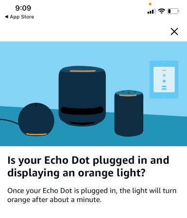 Приложение Alexa спрашивает, мигает ли оранжевый индикатор на Echo Dot