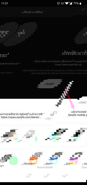 Меню общего доступа с вариантами отправки ссылки Blend