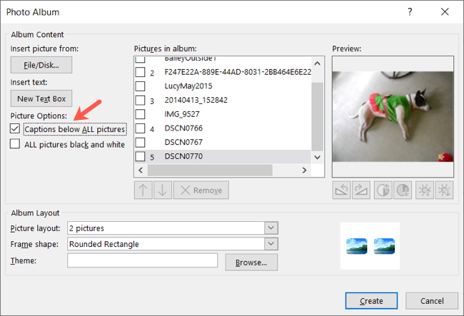 Флажок для добавления подписей