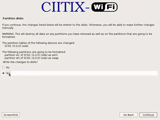 Подтверждение удаления всех данных на диске при установке