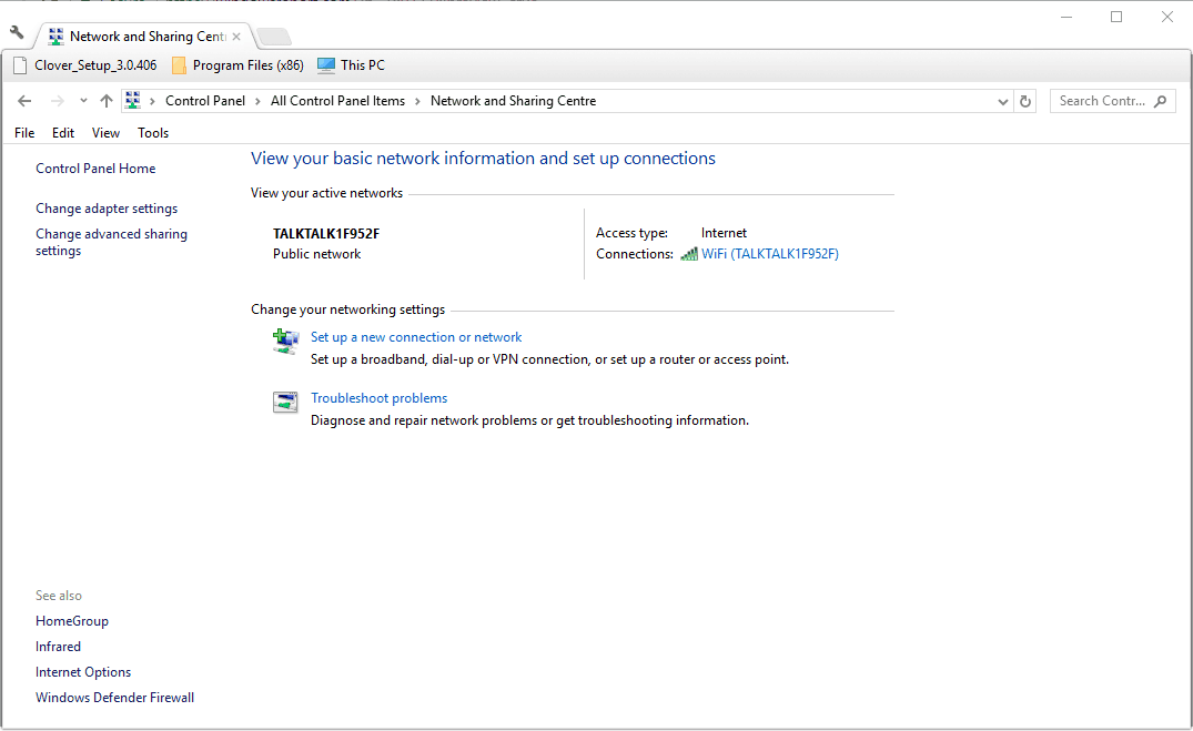 Панель управления — Центр управления сетями и общим доступом