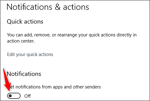 Переключатель отключения всех уведомлений в Windows 10