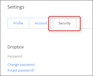 Скриншот: вкладка Безопасность в настройках Dropbox