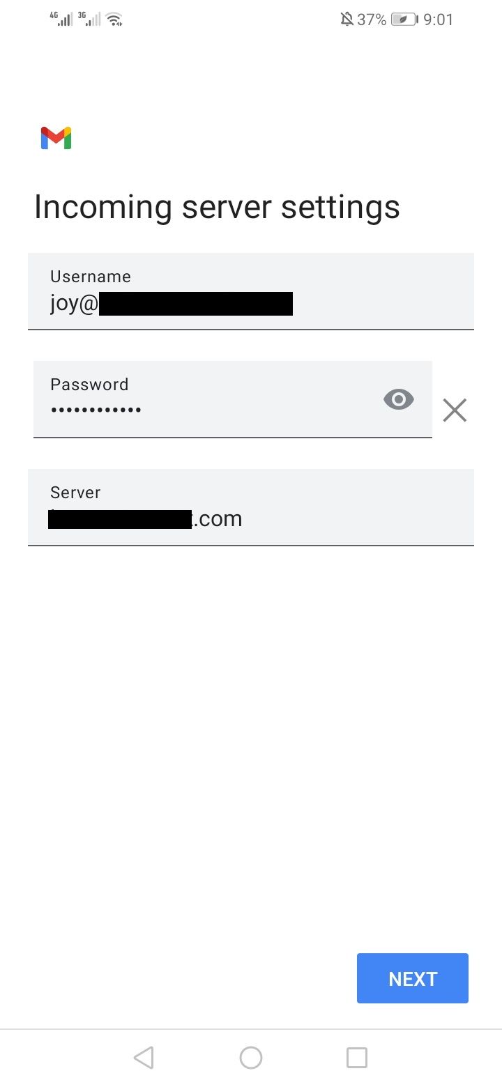 Проверьте настройки входящего сервера и нажмите далее