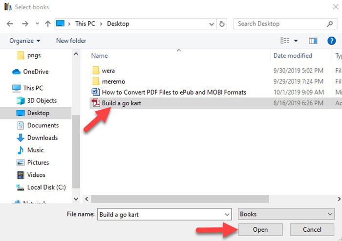Диалог открытия PDF-файла для добавления в Calibre