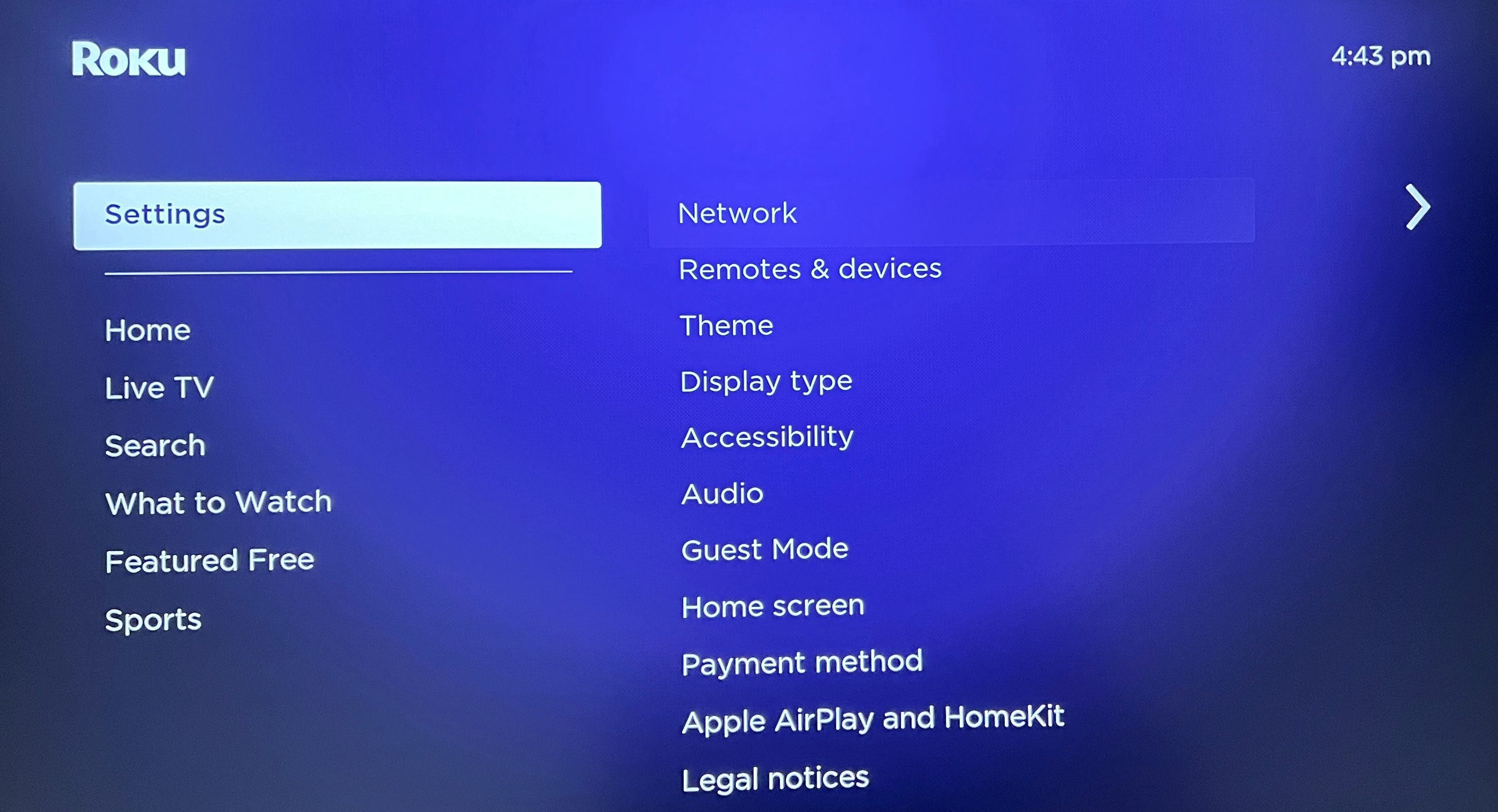 Roku Express 4K Settings Menu