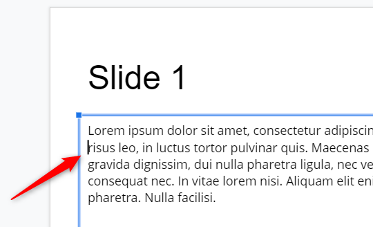 Поместите курсор в начале строки, которую нужно отступить в Google Slides