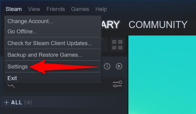 Нажмите Steam > Settings в строке меню клиента.