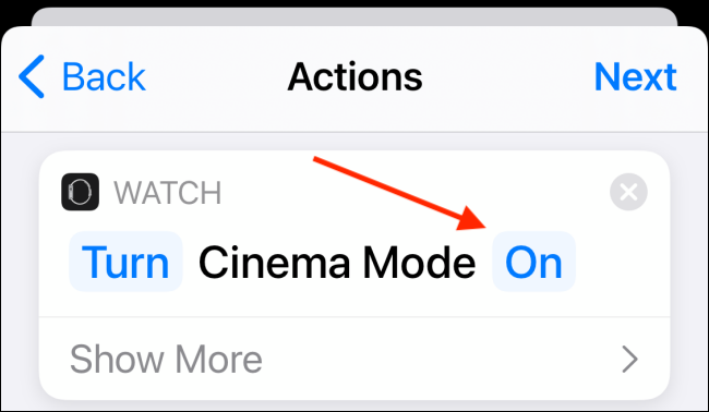 Параметры действия: включить режим Театр