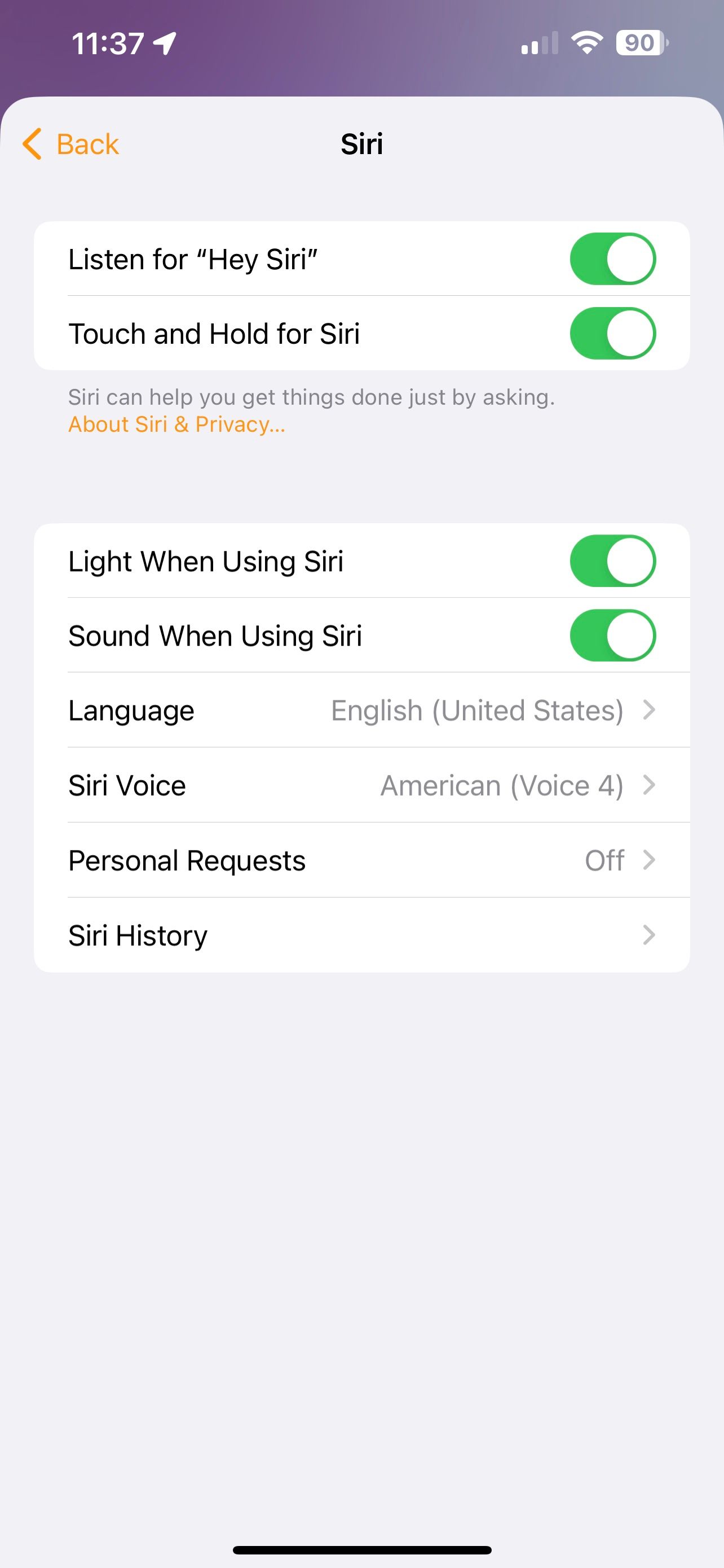 Опции Siri для термостата в приложении «Дом»