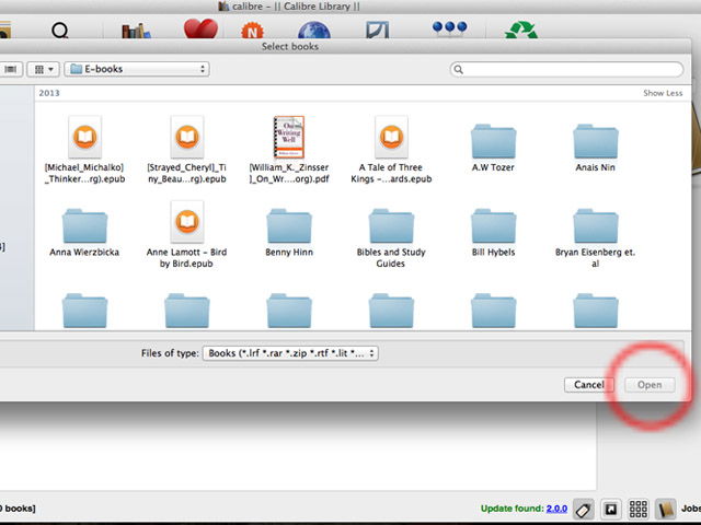 Выбор книги в библиотеке Calibre