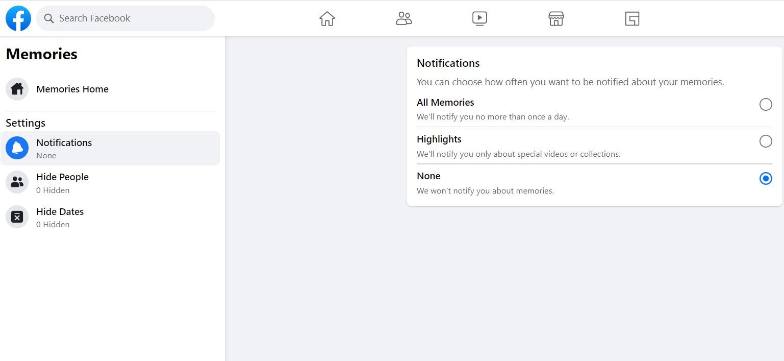 Экран с уведомлениями Memories на Facebook