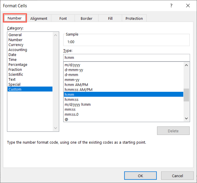 Выбор формата часов и минут