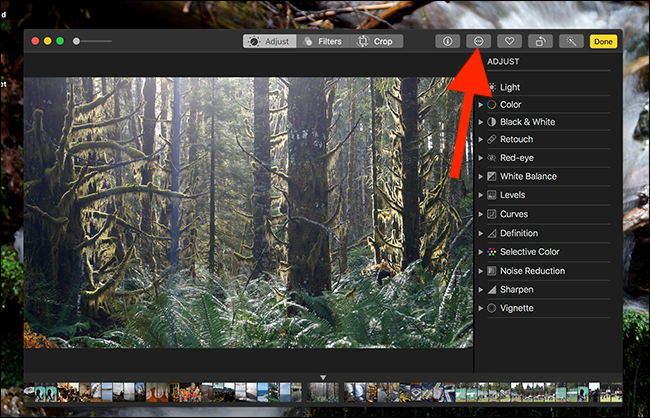 Кнопка расширений в редакторе Photos