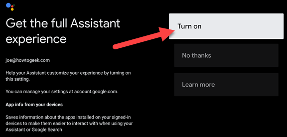 Включите Google Assistant.