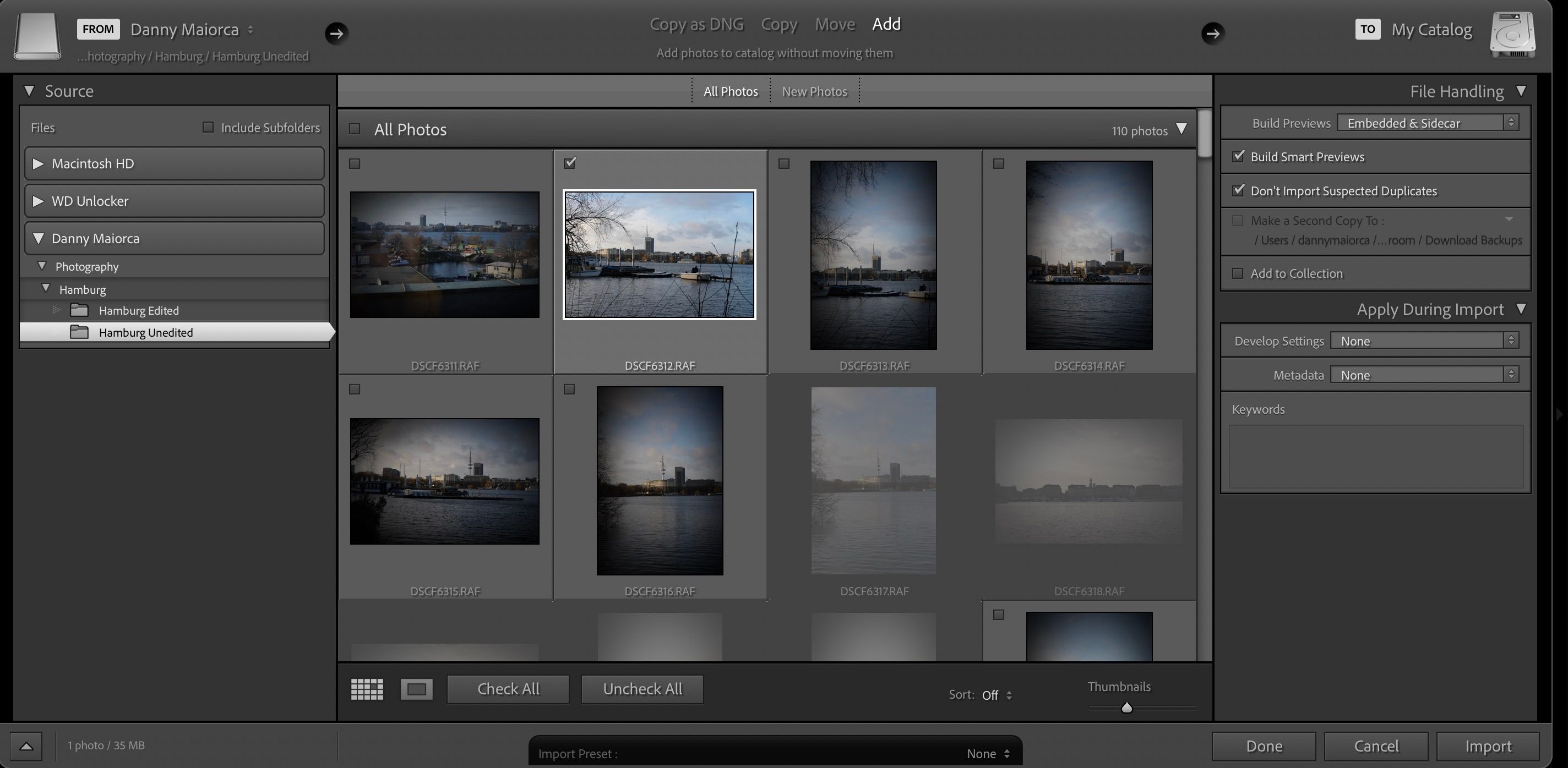 Создание Smart Previews при импорте Lightroom