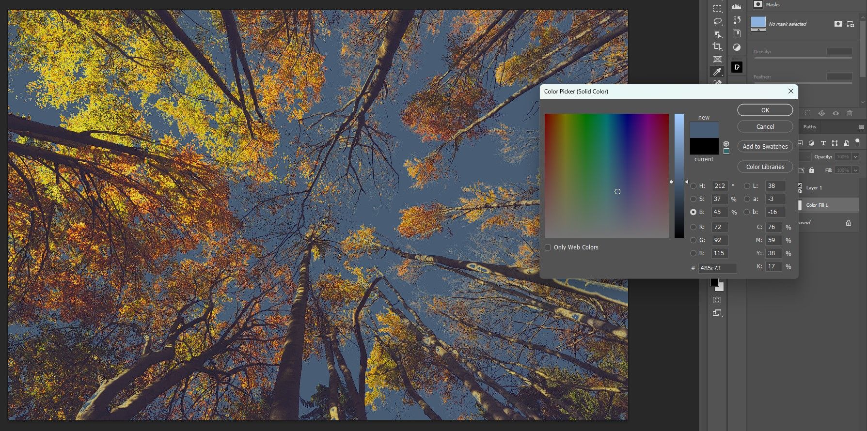 Создание корректирующего слоя 'Сплошной цвет'