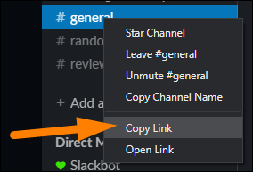 Копирование ссылки на канал в Slack для получения ID